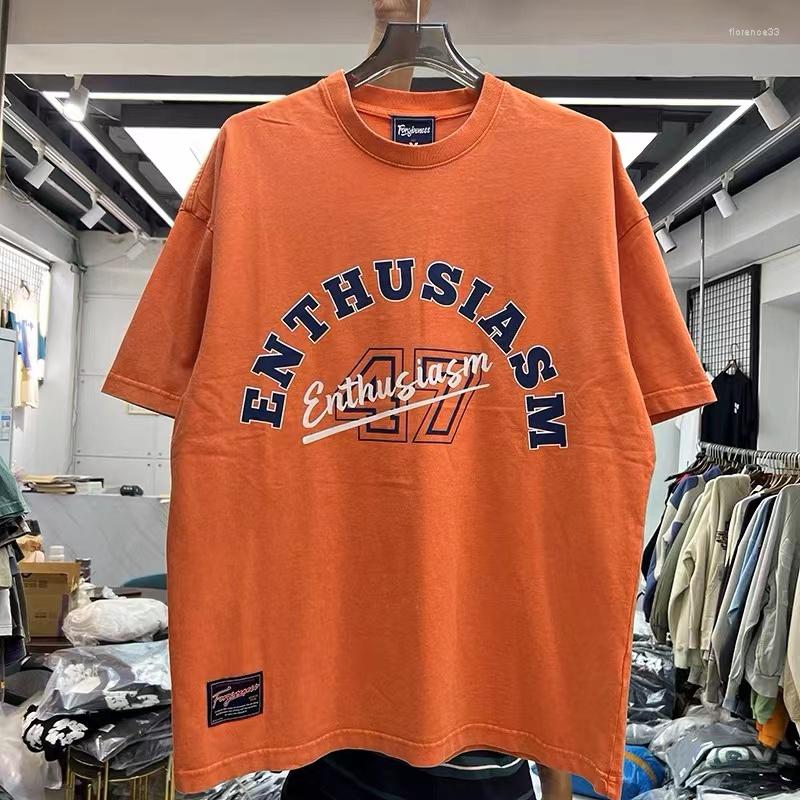 

Men's T Shirts Slogan Printed Retro Washing Water To Make Old, Orange