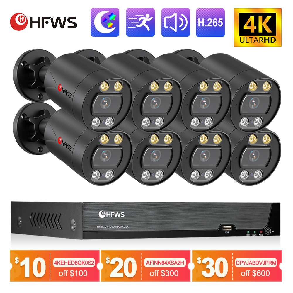 

IP Cameras HFWVISION 4K Security System POE 8MP Video Surveillance Set 8CH Nvr Kit Cctv Recording Outdoor Ip 230414