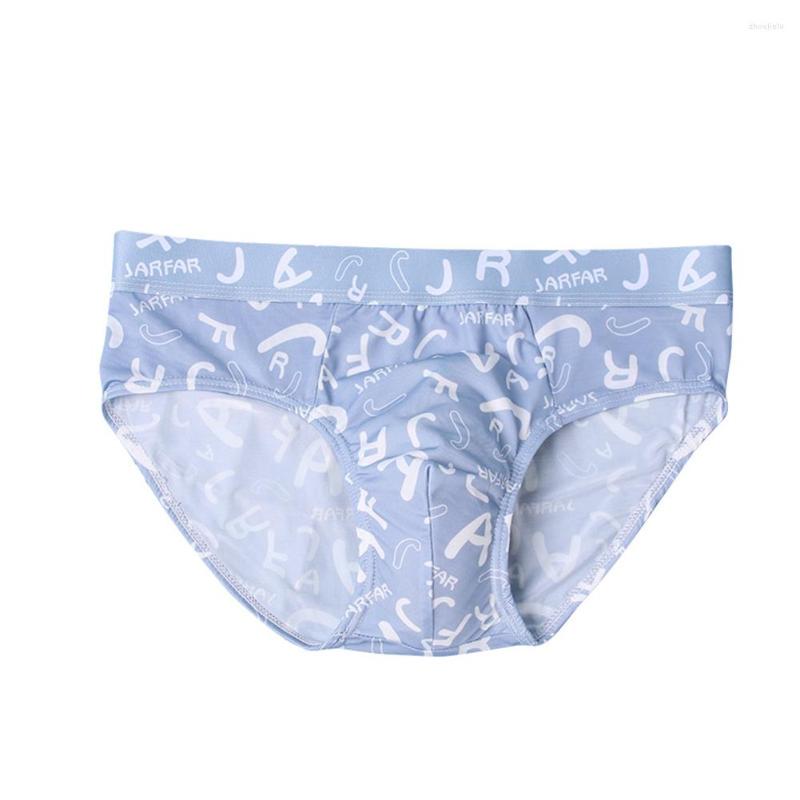 

Underpants Sexy Mens Ice Silk Smooth Briefs Low-Rise Elasticity Breathable Underwear U Convex Pouch Underpant Cute Letter Printed Lingerie, Blue