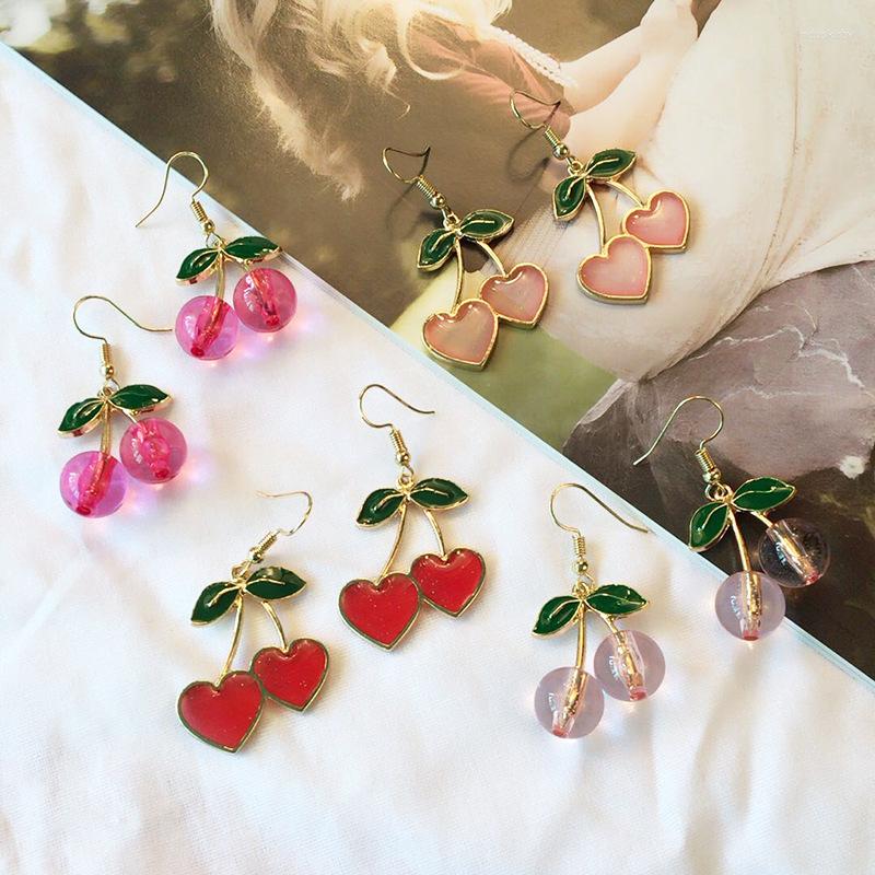 

Dangle Earrings Fashion Cute Little Fresh Love Cherry For Women Enamel Drop Girls Charm Jewelry Gifts