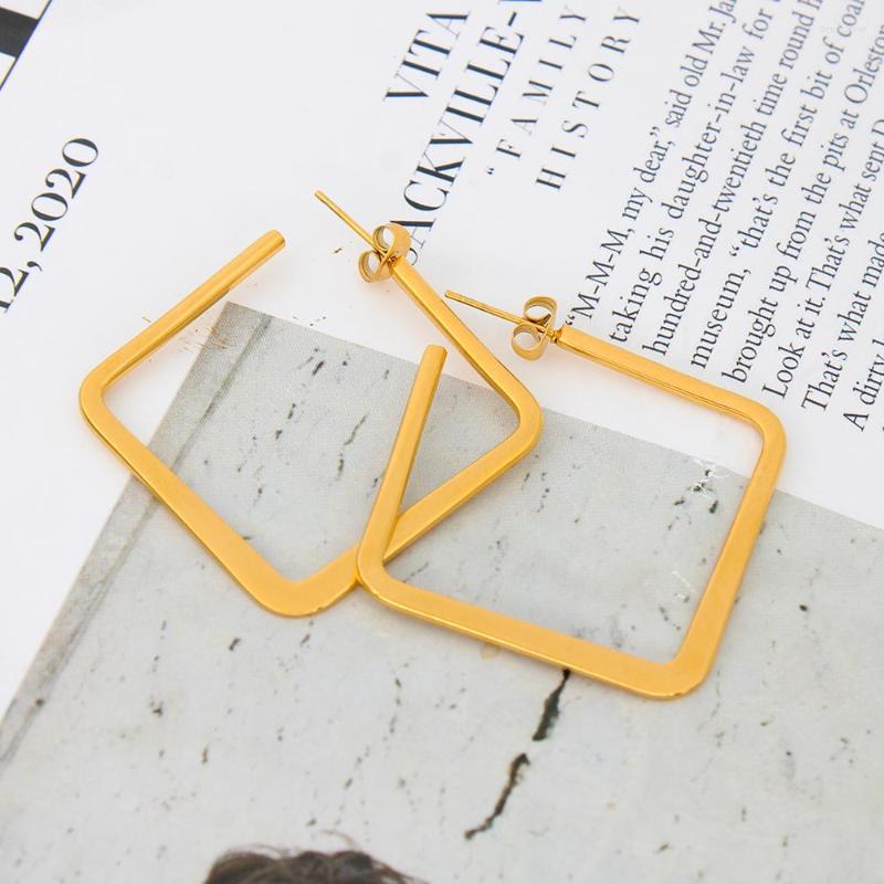 

Backs Earrings Hip-hop Rock Big Square Stainless Steel Clip For Women Fashion Jewelry Simple Hollow Geometry Ear Hook Girl Gift