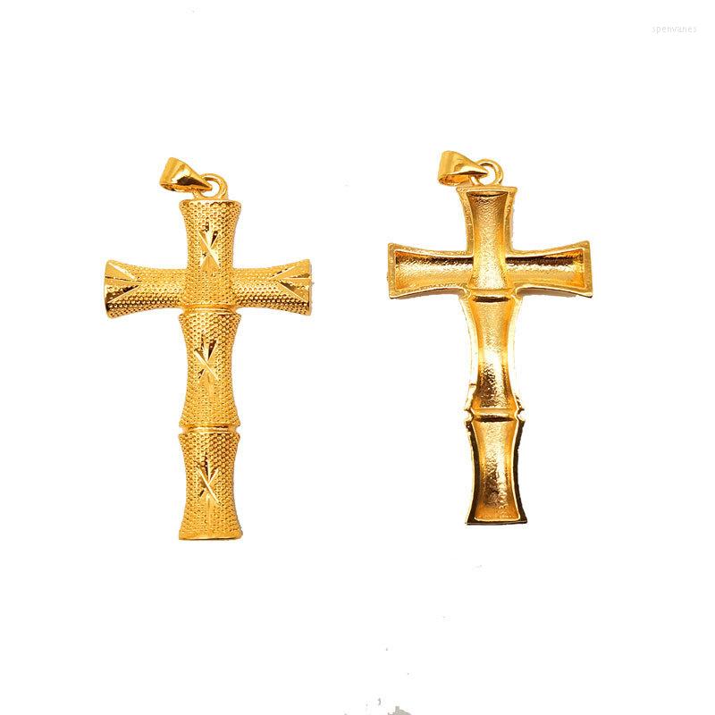 

Chains Copy Real Gold 24k 999en Bamboo Festival Flower Cross Pendant Versatile 999 And Women's Color Pure 18K Jewelry