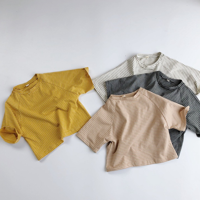 

T-shirts Children Clothing Summer Baby Girls Boys Cotton T-shirt Kids Pullover Tops Stripe Short Sleeve T-shirt Japan Korean Style 230414, 930 dark grey