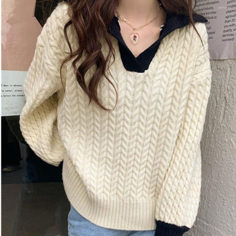 

Women's Sweaters Pink White Pullover Sweater Women's Spring Outer Wear Loose Lazy Style Sweet Thin Knit Autumn Knitwears Drop, Pullover top