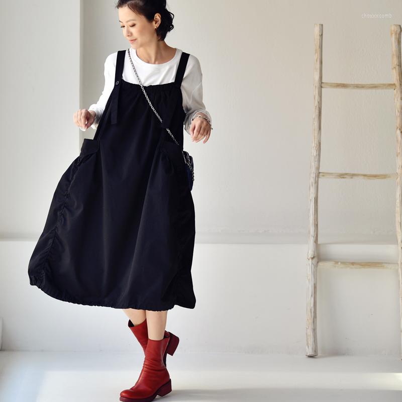 

Casual Dresses MICOCO Q1070C Korean Version Of Western-style Aging Three-dimensional Drape Design Loose Thin Girdle Dress, Black