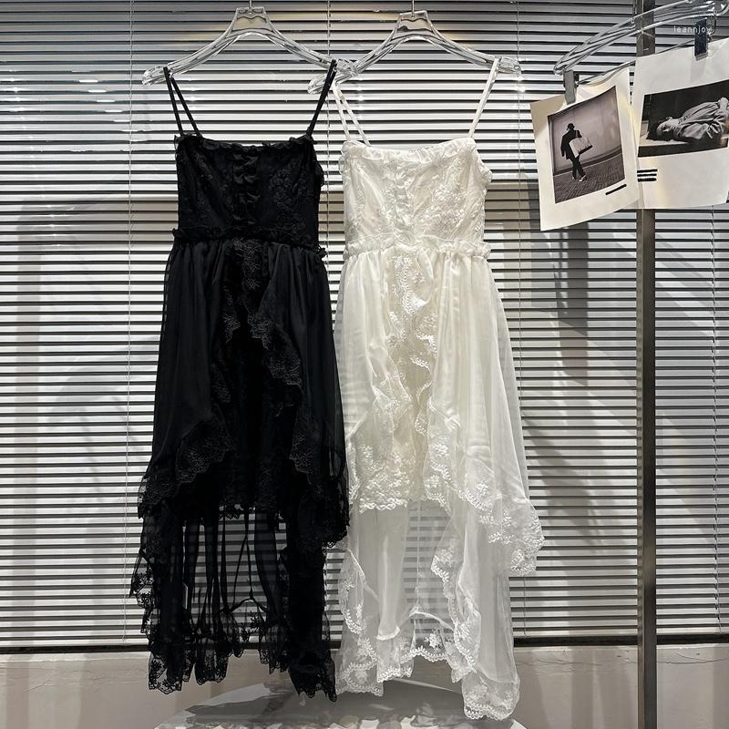 

Casual Dresses BORVEMAYS Irregular Mesh Hook Dress Elegant Temperament Solid Color High Waist Sleeveless Thin Summer 2023 WZ1366, Black