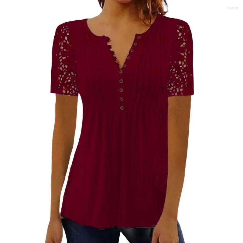 

Women' Blouses Chic Women T-shirt See-through Lady Spring Top Short Sleeve Slim Fit Buttons Dress-up, Black