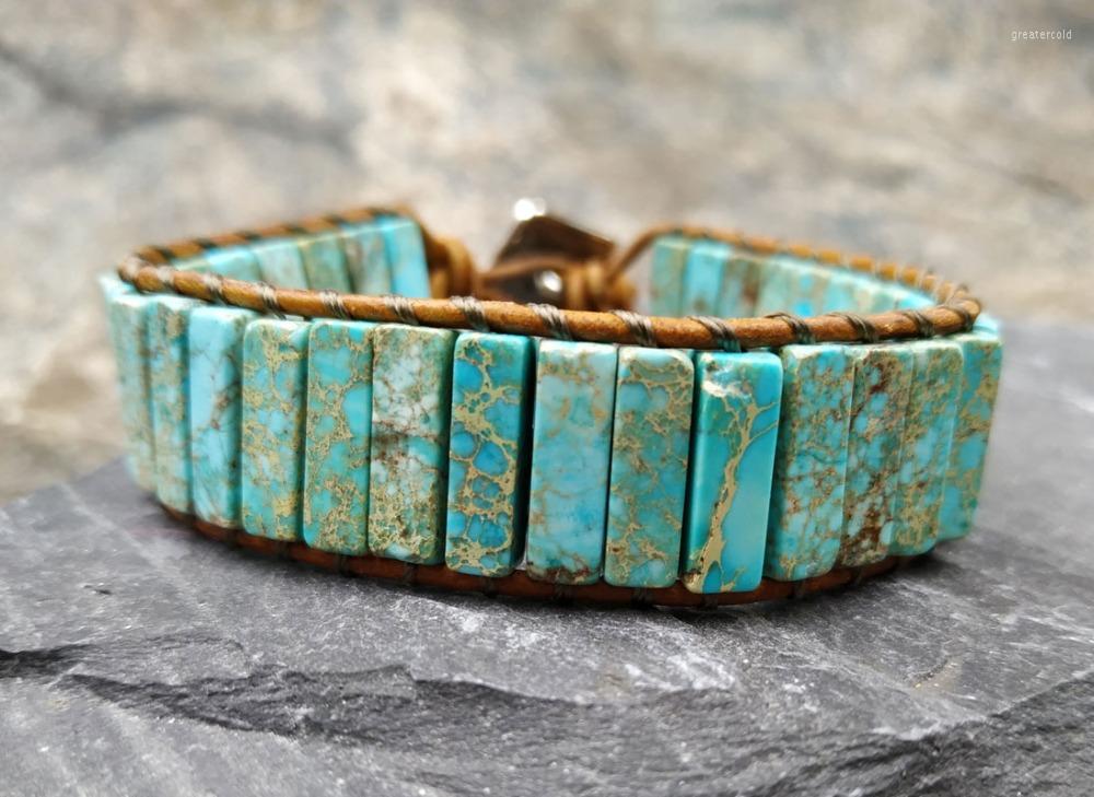 

Strand Sediment Jaspers Stone Beads Leather Wrapped Adjustable Bracelet M0078