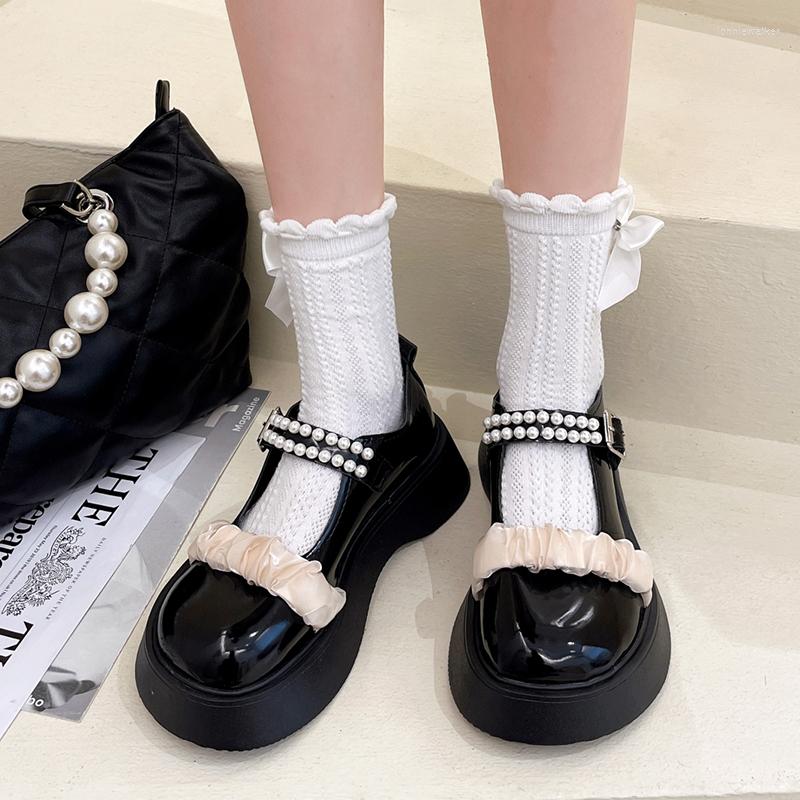 

Sandals Flats Platform Lolita Mary Janes Women Shoes Beaded Casual 2023 Fashion PU Leather Ladies Oxford Femme Zapatos, White