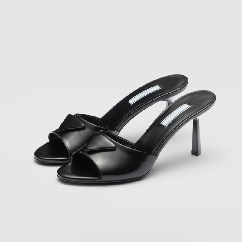 

Designer slippers lady Triangle logo Patent Leathe Stiletto Heel sandal Summe 9.5cm Luxury Fashion Women Scuffs Dress shoes high-heeled shoes With box, Yellow