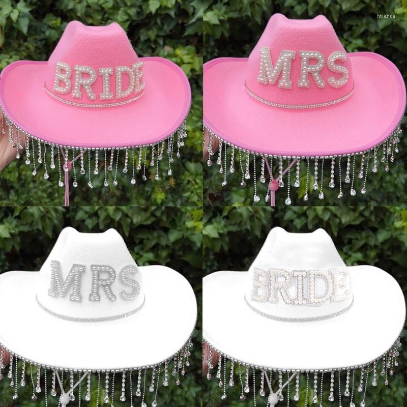 

Berets Mrs Hat Bride Tassel Cowgirl Bachelorette Party Cowboy, Pink bride