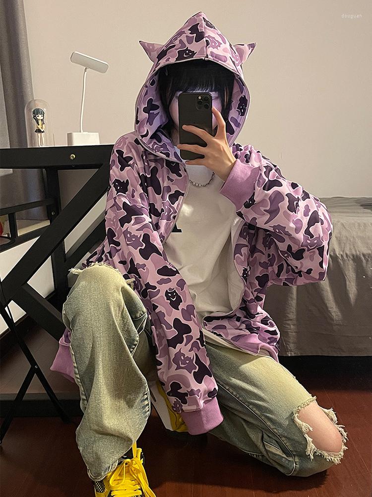 

Women's Hoodies 2023 Camouflage Zipper Fashion Printed Couples Hoody Casual Hooded Schoolgirl Grimace Streetwear Women Sweatshirt Jacket, Blue