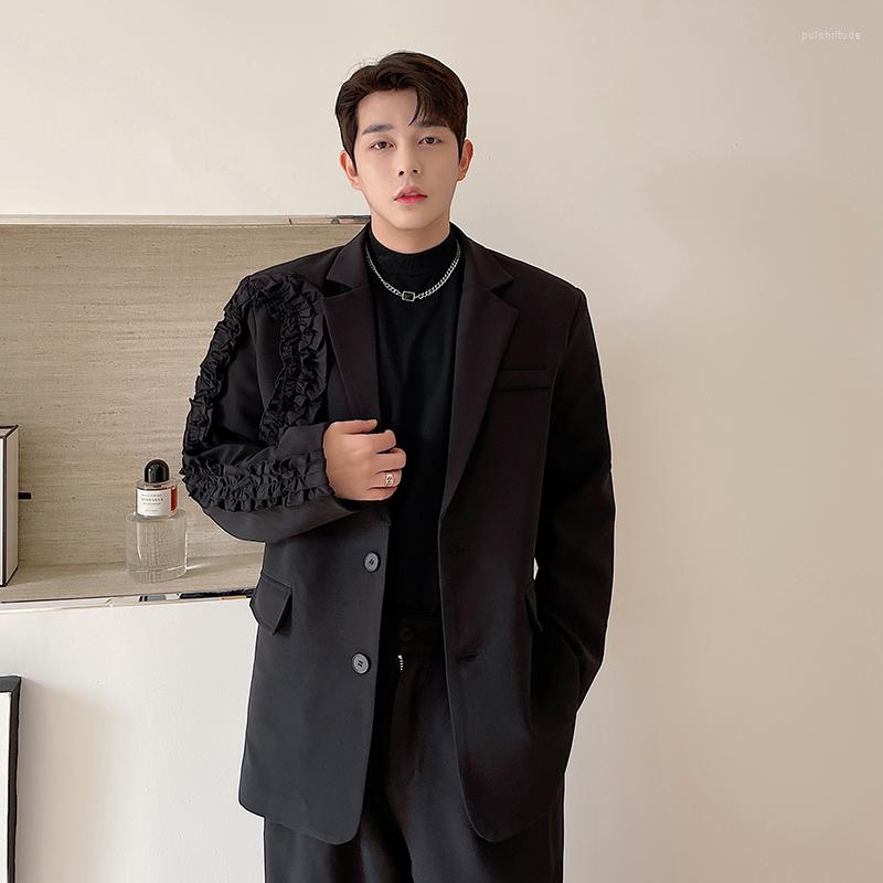 

Men's Suits Men Fashion Show Loose Casual Blazers Lace Vintage Suit Jacket Stage Clothing Streetwear Niche Coat Blazer Male, H1585 black