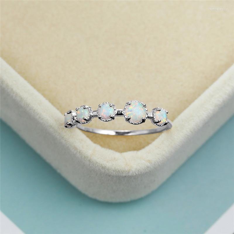 

Wedding Rings White Opal Small Round Stone Ring Female Charm Engagement Thin Minimalist Gold Silver Color For Women Jewelry