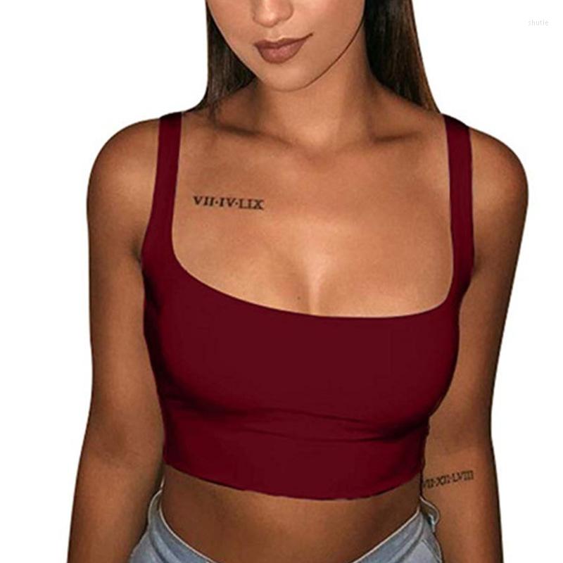 

Women's Tanks 2023 Sexy Women Solid Strappy Vest Crop Top Summer Sleeveless Slash Neck Beach Sports Tank Tops, Orange