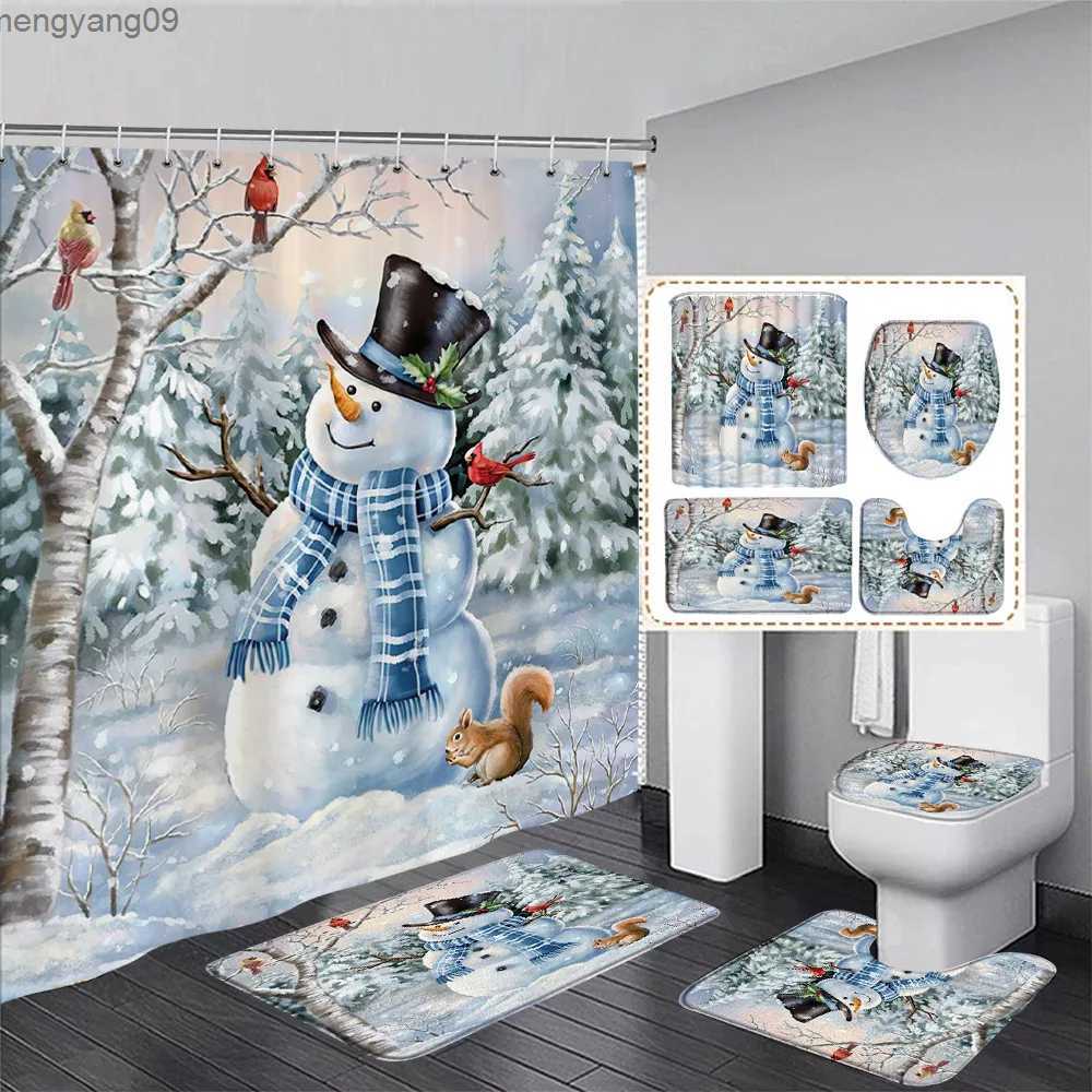 Shower Curtains Christmas Shower Curtain Set Santa Xmas Tree Night Scene Bathroom Decor Door Rug Bath Mat Toilet Cover L260524-image-920932621