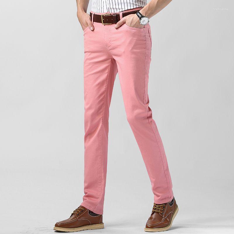 

Men's Jeans Spring Youth Men's Stretch Slim Fit Straight Pink Pants Handsome Fashion Versatile Casual For Work Men