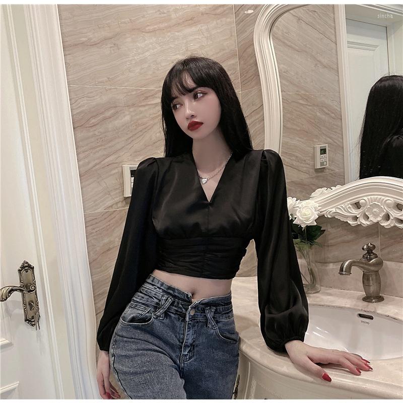 

Women's Tanks Fashion V Neck Waist Long Sleeve Shirt Ladies Top, Picture shown