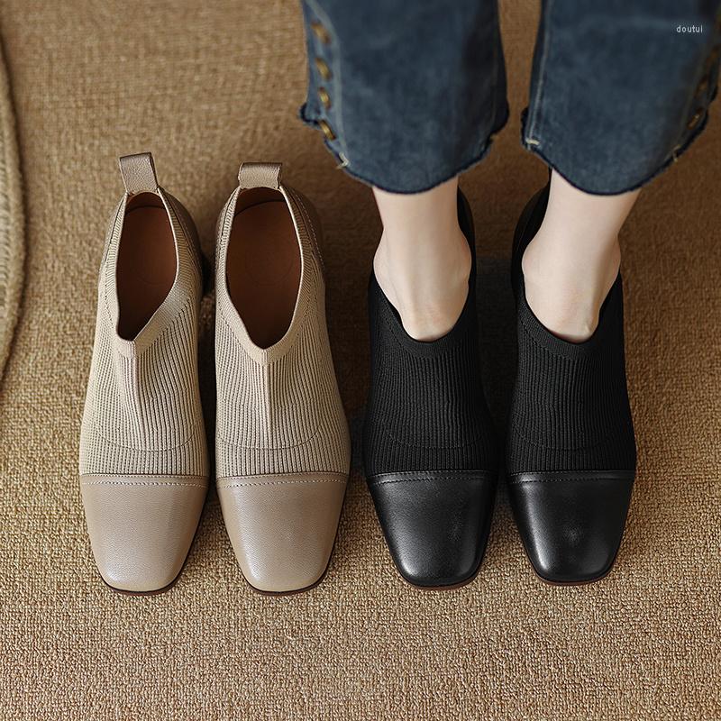 

Dress Shoes 2023 Spring Women Pumps Natural Leather 22-24.5cm Cowhide Knitting Pigskin Full Round Toe High Heels, Black