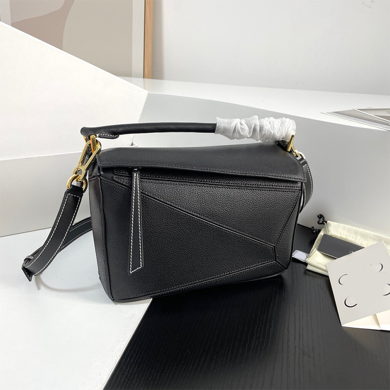

Designer puzzles Bag Crossbody Shoulder Messenger bags Top Quality Real Leather Luxury Classic Calfskin Women Cuboid Shape Top Handle Purse wallet 18cm, Black
