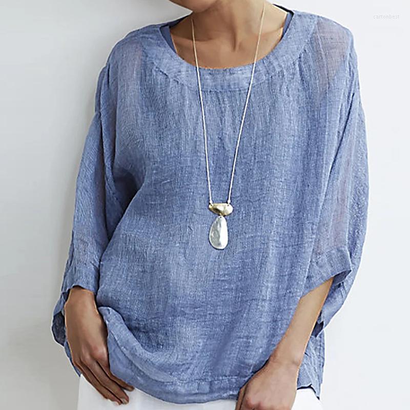 

Women' Blouses Simple Casual O Neck Cotton Linen Women Blouse Spring Fashion Loose Office Lady Tops 2023 Summer 3/4 Sleeve Shirt Harajuku, 03 blue