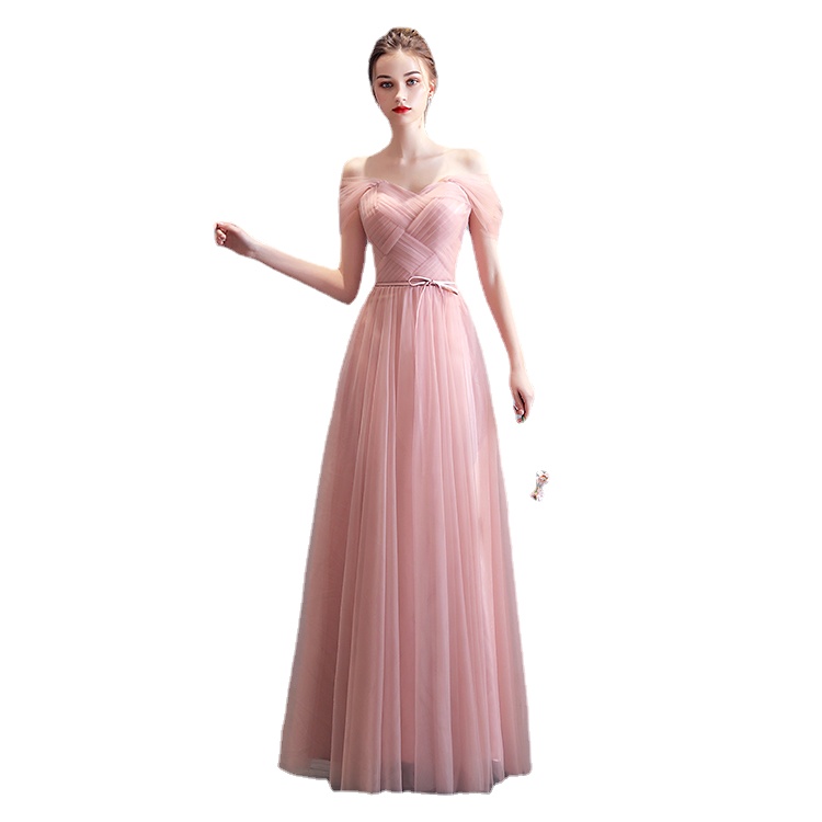 

Custom Made Pink Bridesmaid Dresses Princess Vestidos Elegant Women Dress Tulle Wedding Party Prom Robe Lace Up Formal Gown