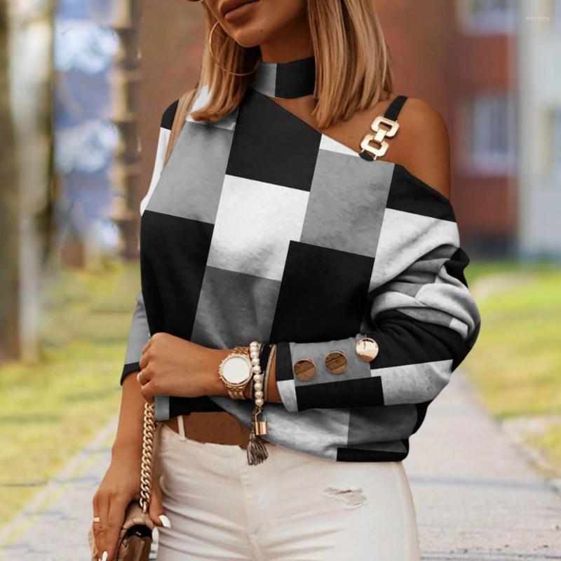 

Women' Blouses Spring Top Long Sleeves Autumn Blouse Diagonal Shoulder Lady, Beige