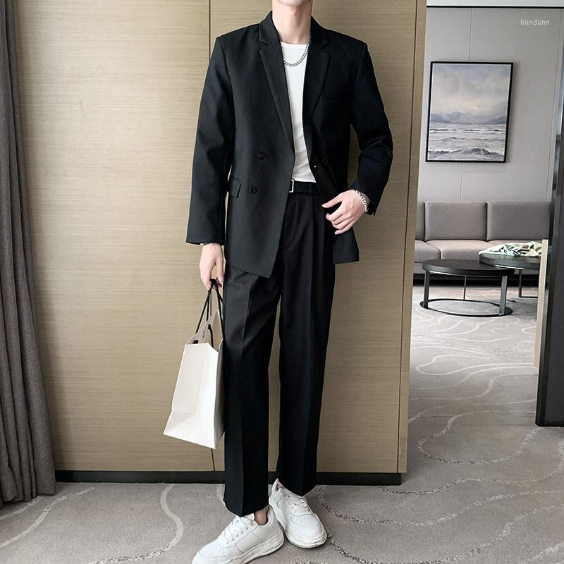 

Men's Suits 4-color Suit Men Slim Fashion Social Mens Dress Business Casual Jackerousers Two-piece Set Office Formal Sets, Black