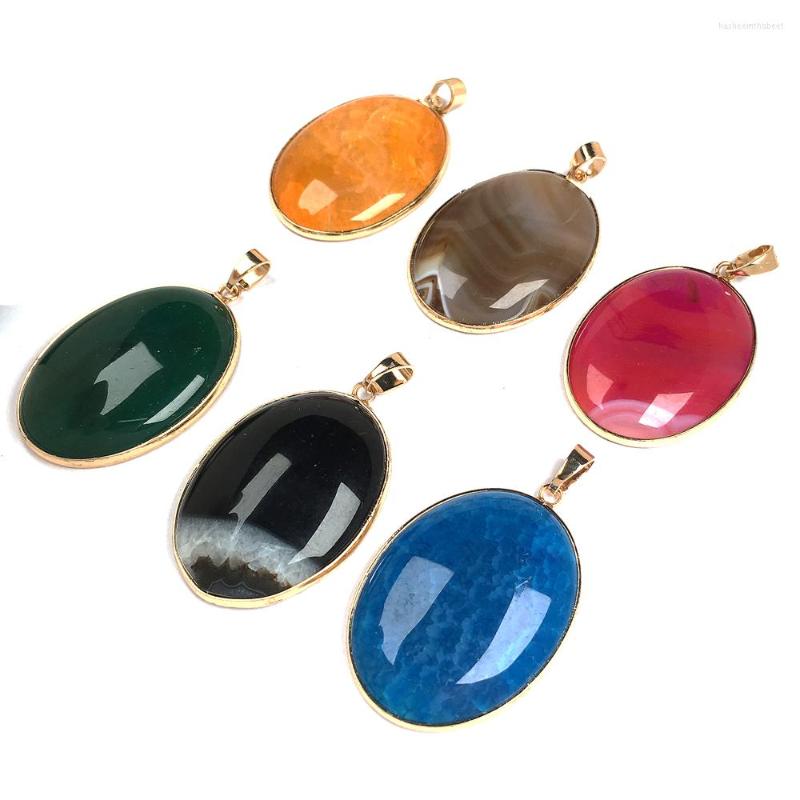 

Pendant Necklaces Natural Stone Pendants Elliptical Shape Agates Crystal Charms For Jewelry Making DIY Necklace Accessories Size 30x45mm