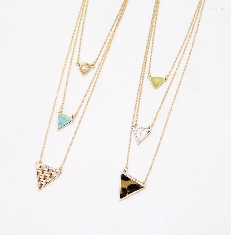 

Chains 2023 Fashion Triangular Three-layer Crystal Leopard Necklace For Women