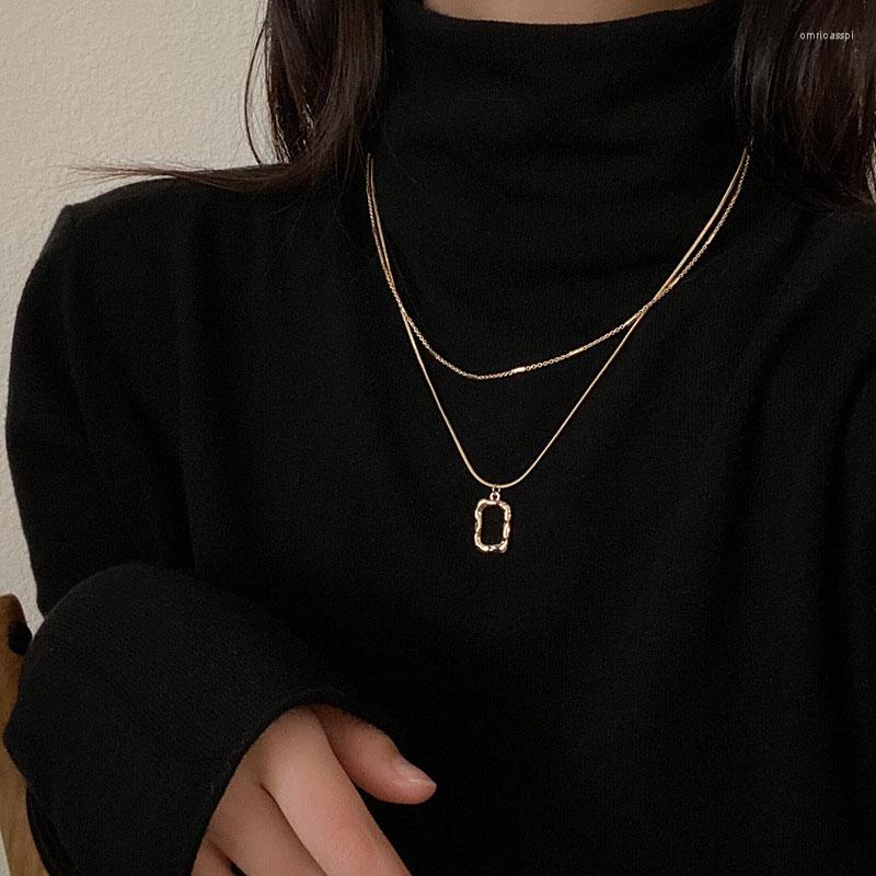 

Pendant Necklaces Delicate Petite Sideway Geometric Shape Small Square For Women Stainless Steel Thin Chain Link Fashion Jewelry