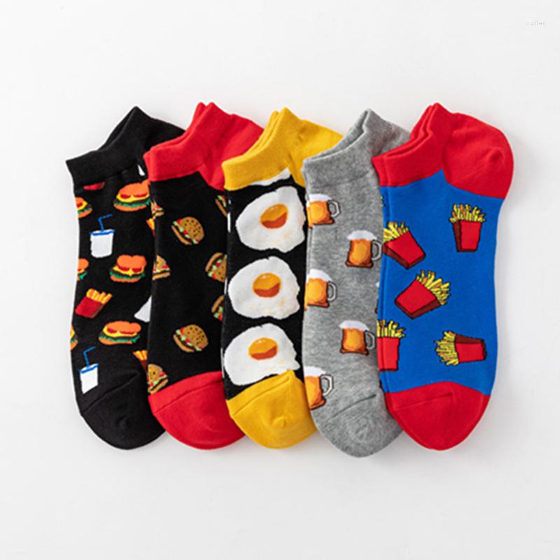 

Men's Socks 5 Pairs Food Burger Omelette Beer Print Cotton Short Happy Funny Ankle Men Women Summer Casual, Dw008-5 pairs