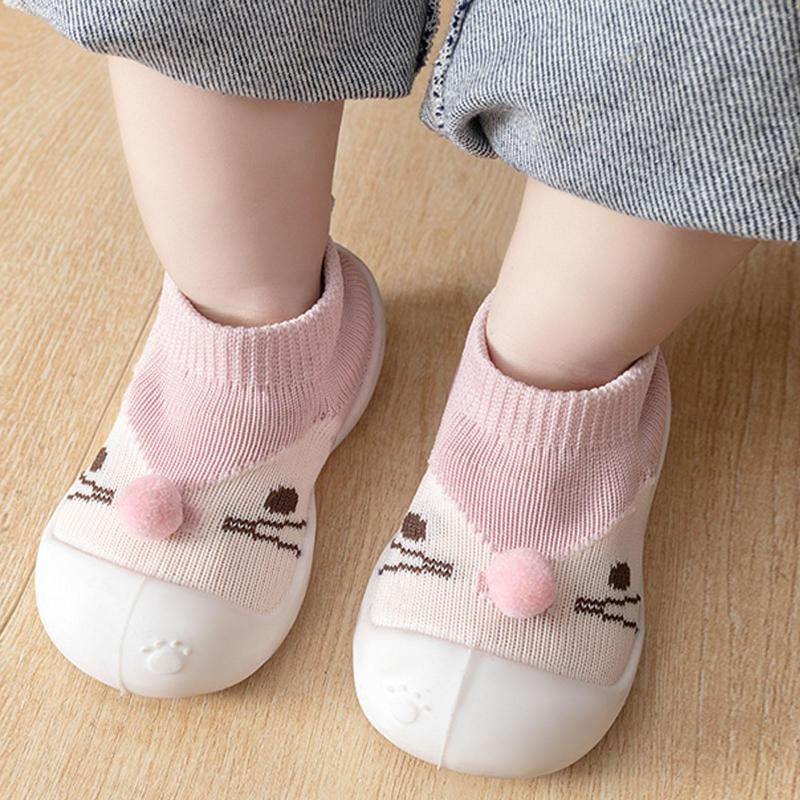 

First Walkers Baby Shoes Toddler Walker Infant Boys Girls Kids Rubber Soft Sole Floor Barefoot Casual Knit Booties Anti-slip, Pink-c