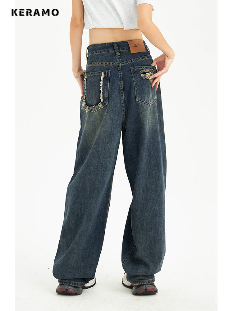 

Women's Jeans Vintage High Waist Women Jeans Streetwear Design Wide Leg Jean Female Denim Trouser Straight Baggy Mom Denim Pants Feamle Y2K 230413, Blue