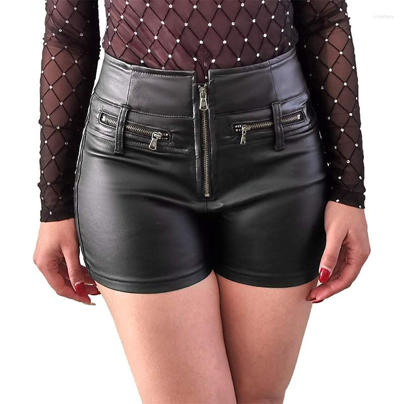 

Women' Shorts Women' High Waist Shiny Elastic Faux PU Leather Zipper Short Slim Dance Clubwear 2023 Winter, Black