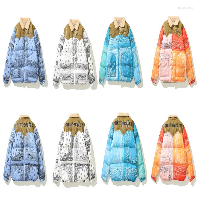 

Men's Jackets Multi-pocket Kapital Down Jacket Cardigan Buttons Patchwork Varsity Men Women Top Quality Cashew Dlowers Casual Bomber Coat