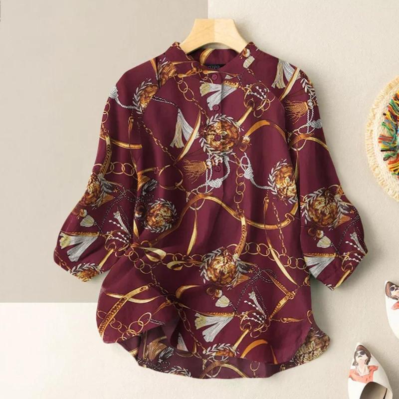 

Women' Blouses Cotton Linen Shirts Women Summer Chain Luxury Vintage Shirt Button Lantern Sleeve Loose Lightweight Female Outwear Blouse, Black