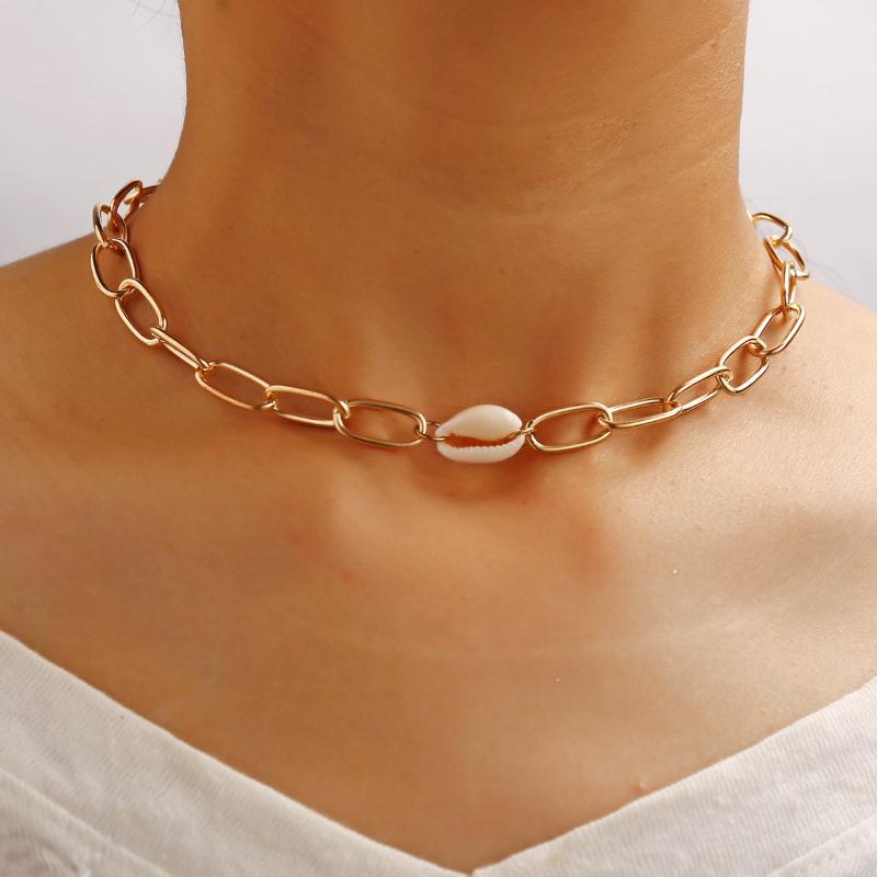 

Chains European And American Single Shell Neck Chain Creative Retro Big Style Gold Necklace Short Clavicle
