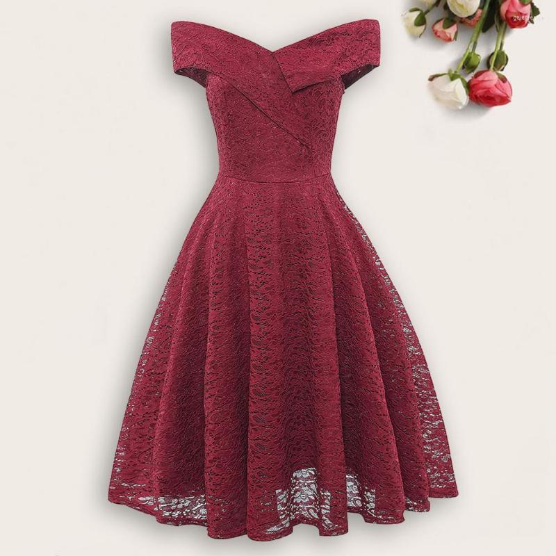 

Casual Dresses Women Prom Dress Short Sleeves Double Layers Big Hem A-line Dress-up Off Shoulder Lace V Neck Evening Party, Black