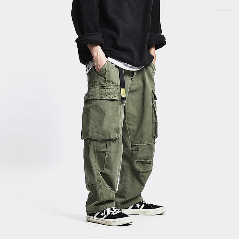 

Men's Pants Safari Style Multi Pocket Cargo Men Loose Work Trousers Mens Streetwear Casual, Army green