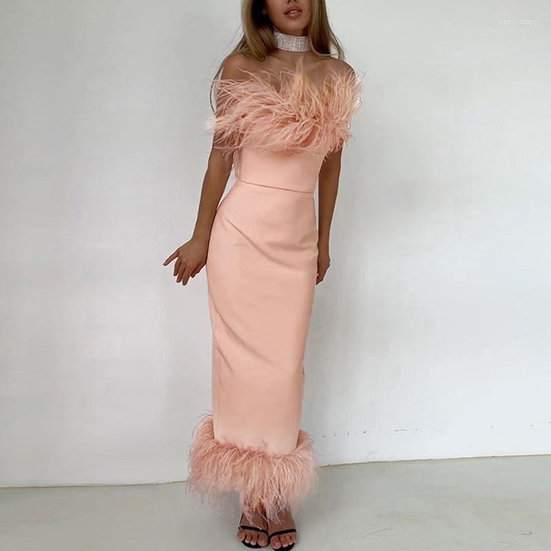 

Casual Dresses 2023 Spring Summer Women' Wear High Waist Figure Flattering Sheath Sleeveless Furry Pencil Skirt Bandeau One-Shoulder, Black