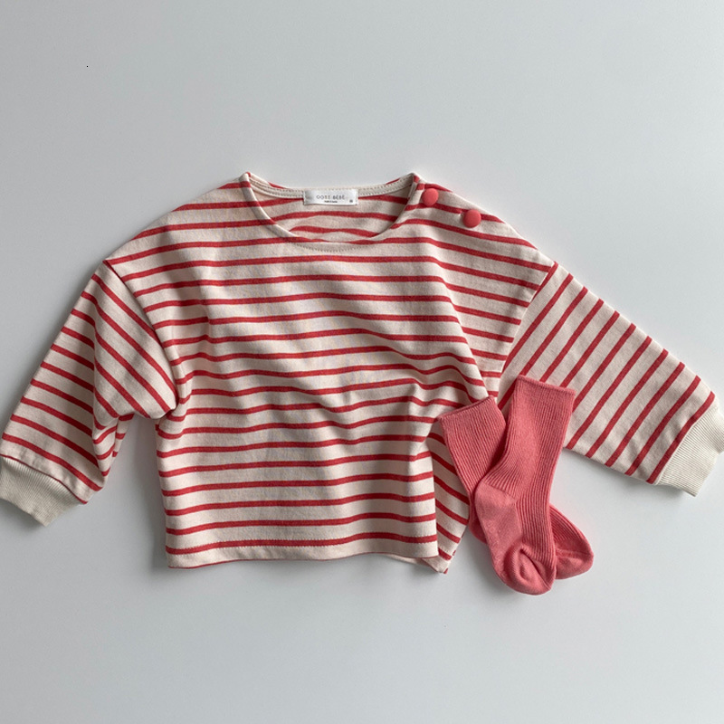

T-shirts Fashion Striped Print Kids Baby Clothes Cotton Long Sleeve T Shirts Boys And Girls Long Sleeve Tops Autumn Baby Clothing 230414, Red
