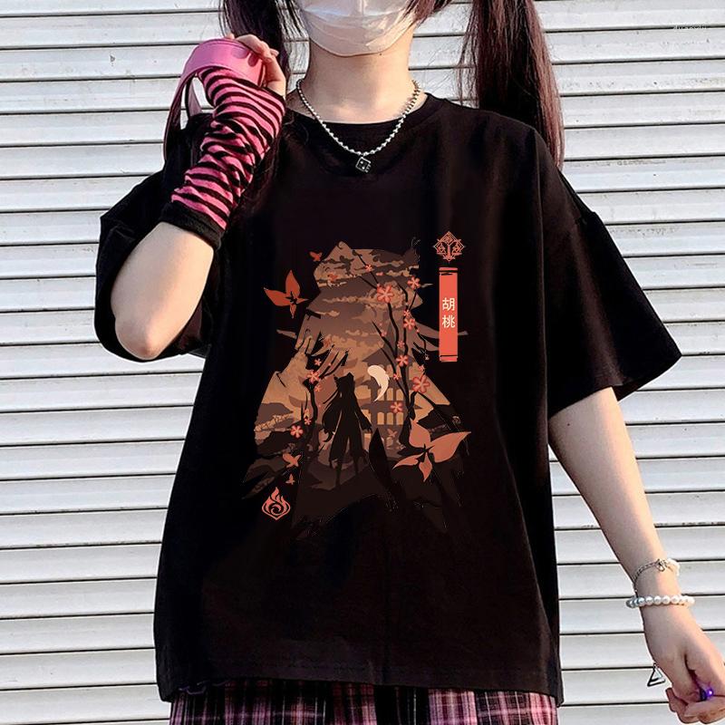

Women's T Shirts Genshin Impact Shirt Women Game Graphic Tees Unisex Kawaii Summer Tops Harajuku Cartoon Hu Tao T-shirt Funny Keqing Female, White-kong