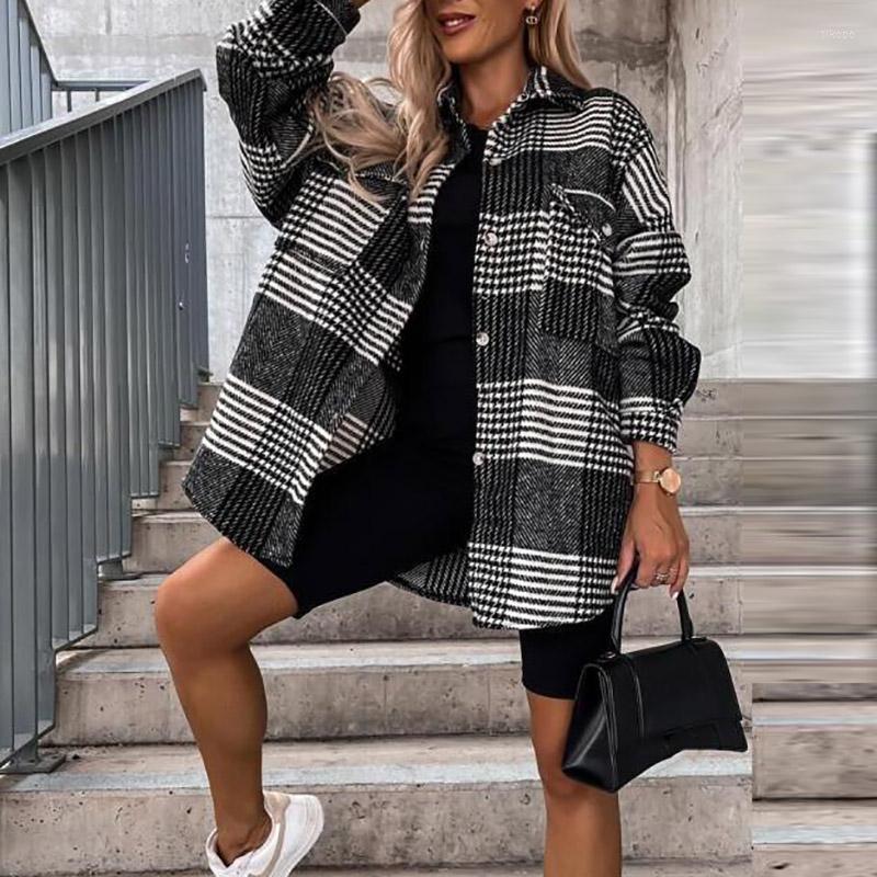 

Women' Jackets Autumn Fashion Lapel Single-breasted Shirt Jacket Vintage Plaid Print Long Sleeve Coat 2023 Winter Women Elegant Loose, 02 khaki