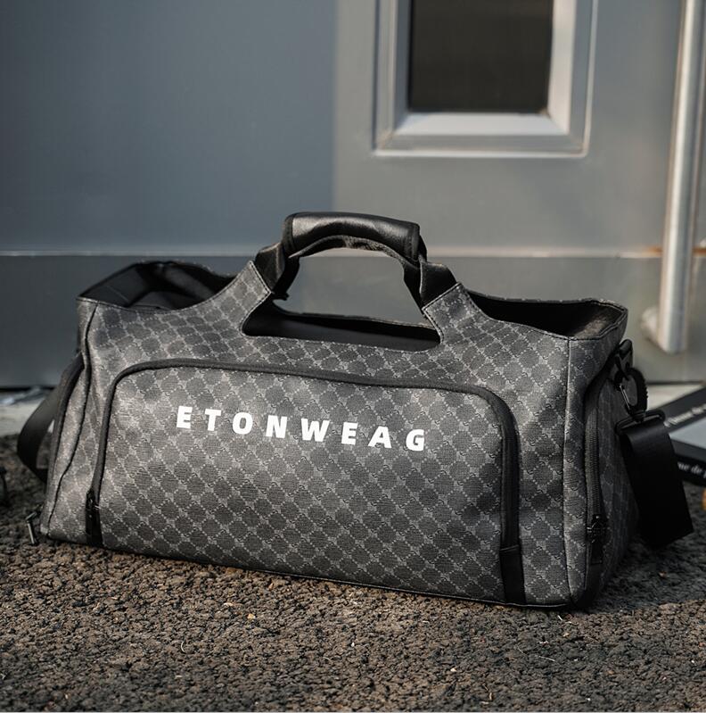 Mens shoulder bags 4 colors large capacity wet and dry shoes leisure fitness bag outdoor sports men travel handbag classic plaid handbag 22023#-image-658837295