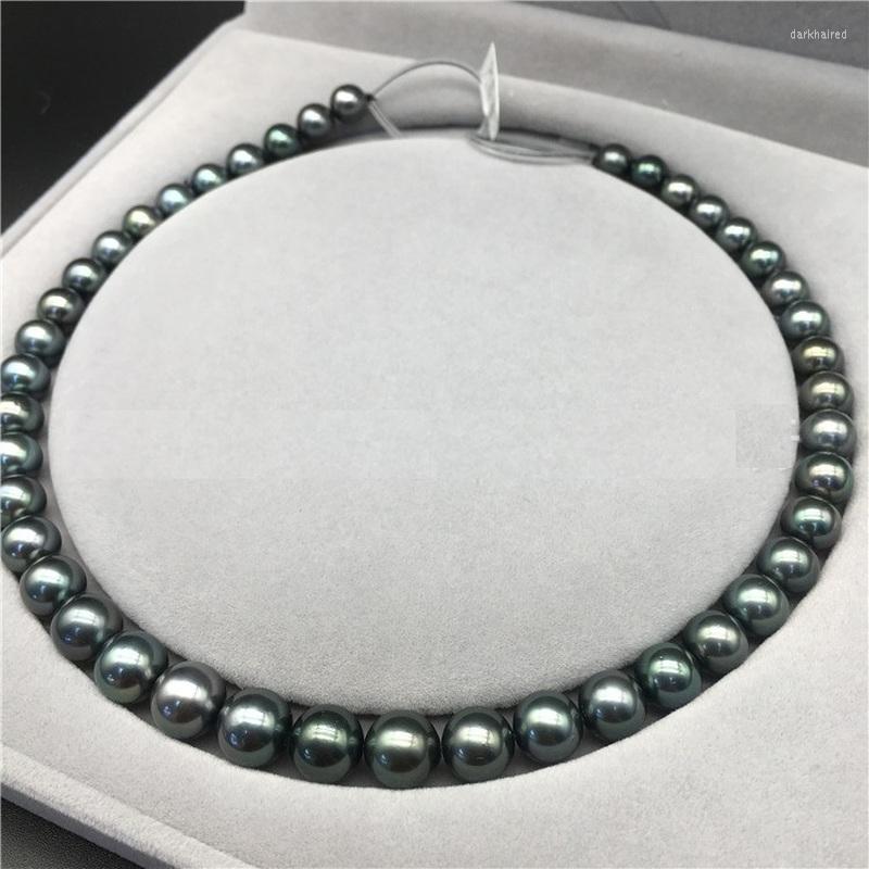 

Chains Huge Charming 18inch Natural Sea Genuine Black Peacock Round Pearl Necklace Good Luster For Women Jewelry