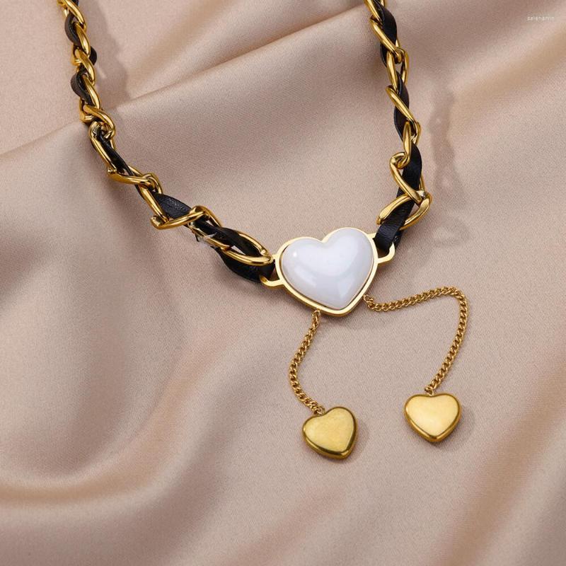 

Chains Vintage 316L Gold Color Stainless Steel Love Heart Pendant Necklace For Women Punk Street Rustproof Neck Choker Jewelry Gift