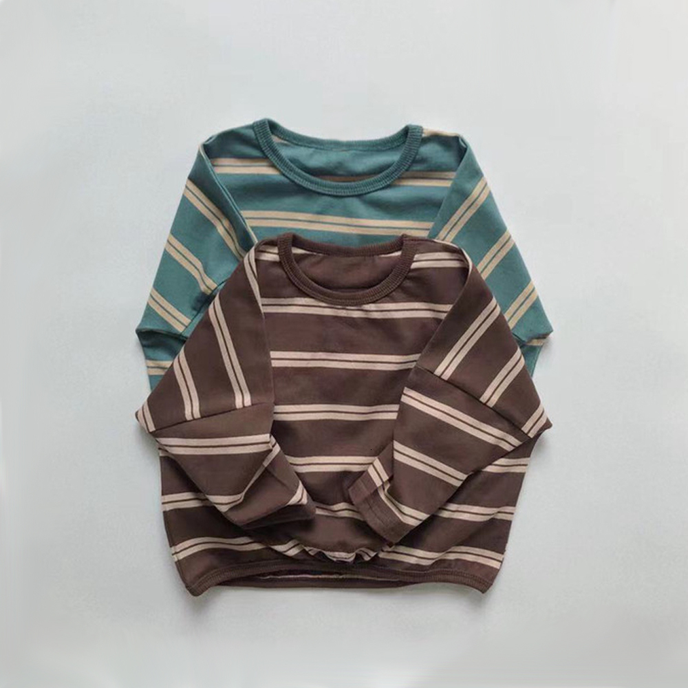 

T-shirts Baby Girls Boys T-shirts Kids Long Sleeved Top Tees Toddler Striped Cotton Shirt 1 To 6Yrs Children's Clothes Korean Style 230414, Brown
