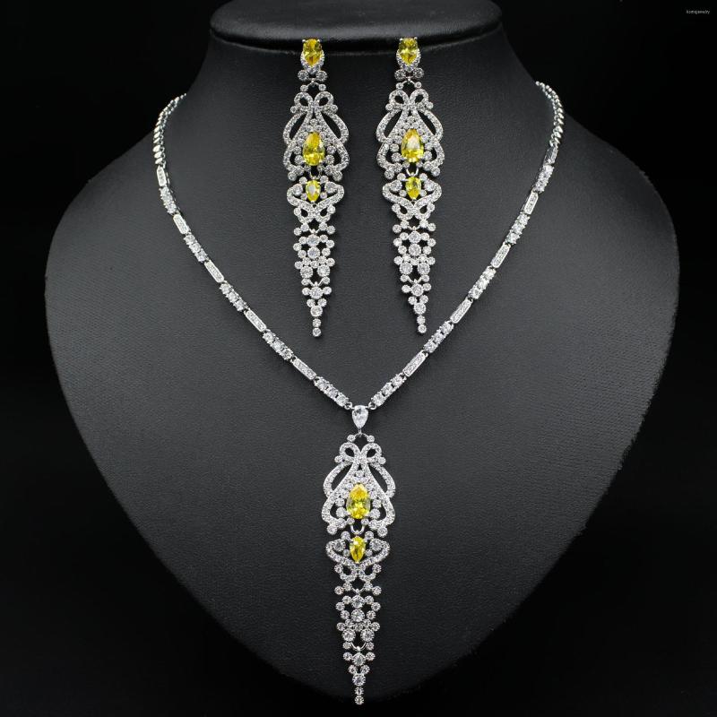 

Dangle Earrings Brand Genuine Luxury Real Jewels Bamboo Zircon Long Tassel Necklace Bridal Jewelry Wedding Dinner Set Chain Gift Fema