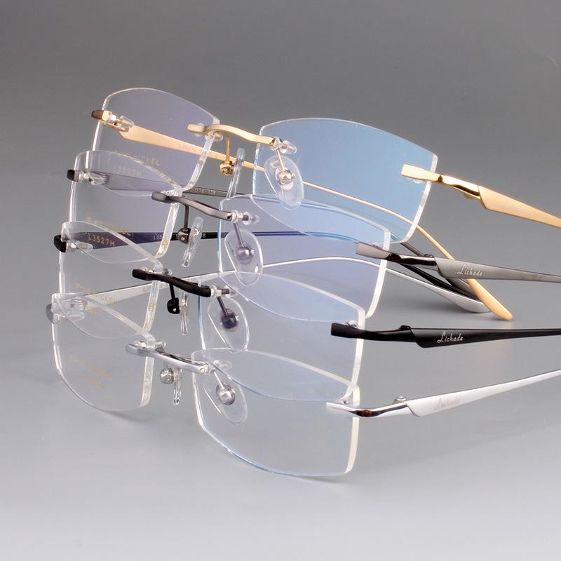 

Sunglasses Frames Fashion Vazrobe Titanium Mens Transparent Clear Eyeglasses Frame Rimless Square Male Spectacle Ultra-light Prescription Po